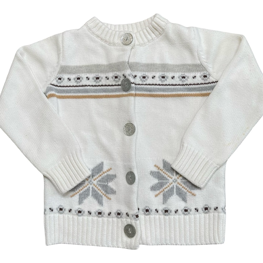 Gymboree Kids Sweater Cardigan S‎ 5-6 White Snowflake Fair Isle Knit Cotton